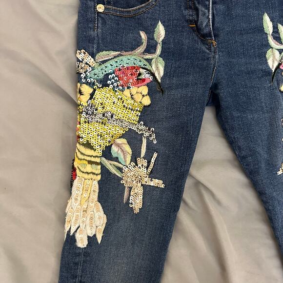 Kids Roberto Cavalli Embroidered Sequin Birds‎ Denim Jeans Size 6 122 - Picture 5 of 16